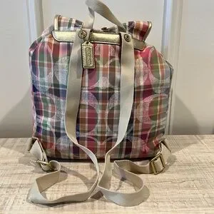 Coach Daisy Madras Packable Backpack Plaid Multicolor w/ Gold, Like New! L-00773-COA_U_-02_1600x.jpg?v=  main image 3